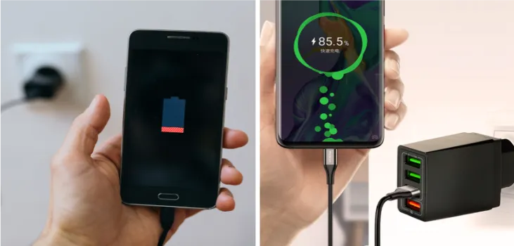 collage of QuickChargePro in use, charging mobiles